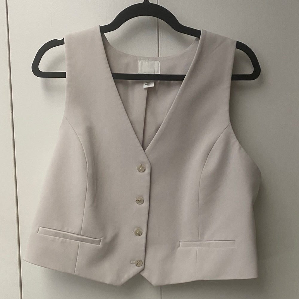 H&M Women's Sleeveless V-Neck Tailored Vest Jacket - Light Beige